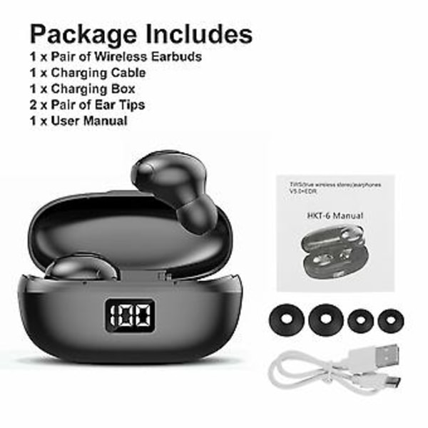 Bluetooth 5.0 Headset TWS Trådløse Hodetelefoner Ørepropper Støyreduserende Vanntett (Svart)