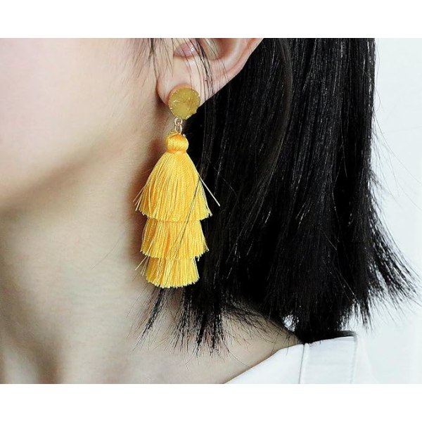 1 Par Farverige Lagdelte Tassel Øreringe Boheme Lagdelt Tassel St