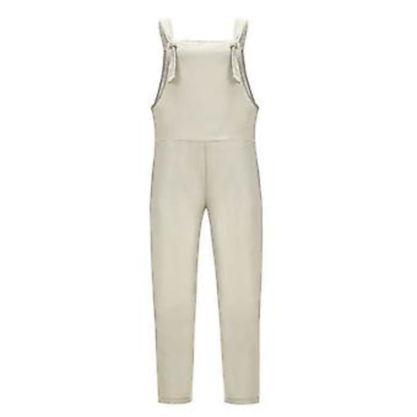 Dame Spring Sommer Casual Løse Lange Bib Bukser Jumpsuits Baggy Bomuld Linned Look Rompers Overalls Bukser Plus Size (M Grå Hvid)