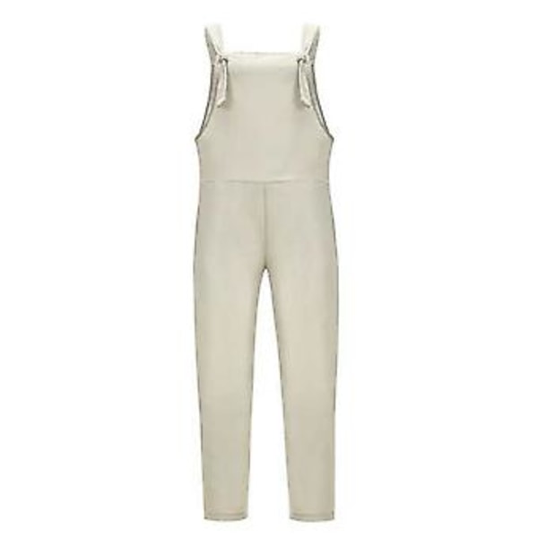 Dame Spring Sommer Casual Løse Lange Bib Bukser Jumpsuits Baggy Bomuld Linned Look Rompers Overalls Bukser Plus Size (XL Grå Hvid)