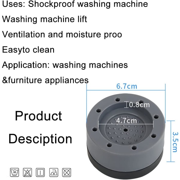 8 st Anti-vibrationsmattor för tvättmaskin Runda dynor