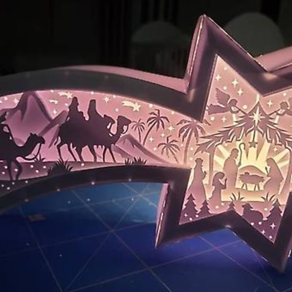 3D LED Julkrubba i Trä Stjärnformad Bordslampa Julkrubba Stjärnlampa