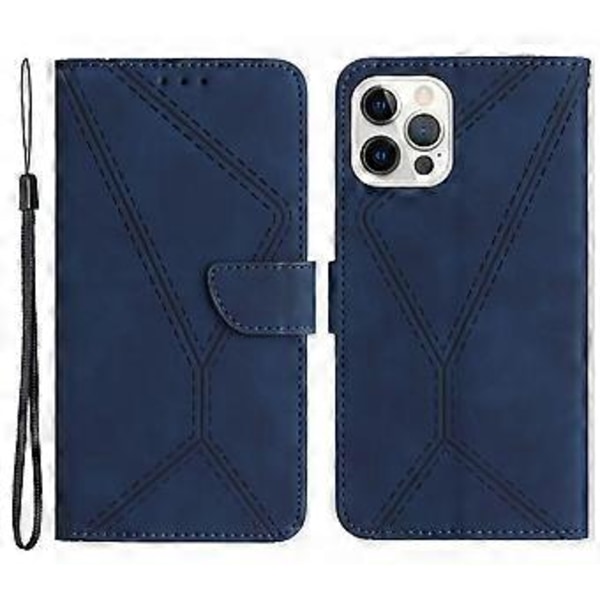 Läderfodral för iPhone 15 Pro Skin-touch Flip Stativ Plånbok Imprimerad Linje Telefonfodral (Stil F)