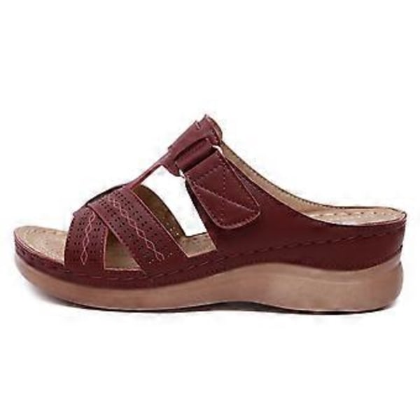 Dames Tykke Sål Stitch Sandaler Stor Størrelse Sommer Kile Tøfler (EU 40 Bourgogne)