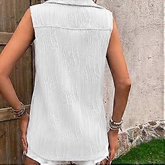 Dame Ærmeløs Knapper Ned Tank Top Tekstureret Krave Bluser Mode Afslappet Løs Skjorte Basic Sommer Top M Grøn(M Grøn)