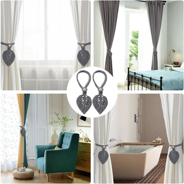 2 kpl (harmaa) Bohemian Leaf Curtain Tiebacks Curtain Tiebacks C