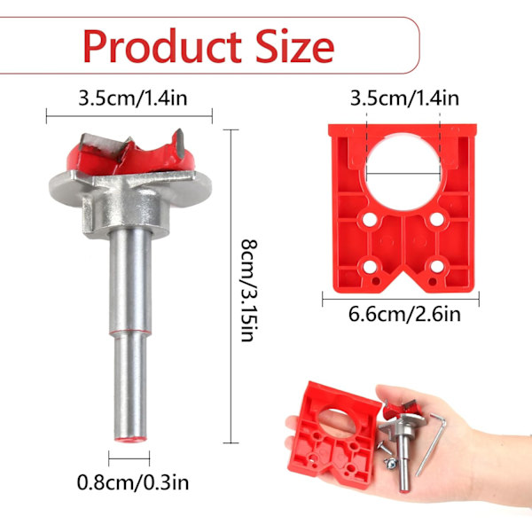 (Rød) 35mm Hengsel Jig Drill Guide Set Dør Skjult Hull Boring