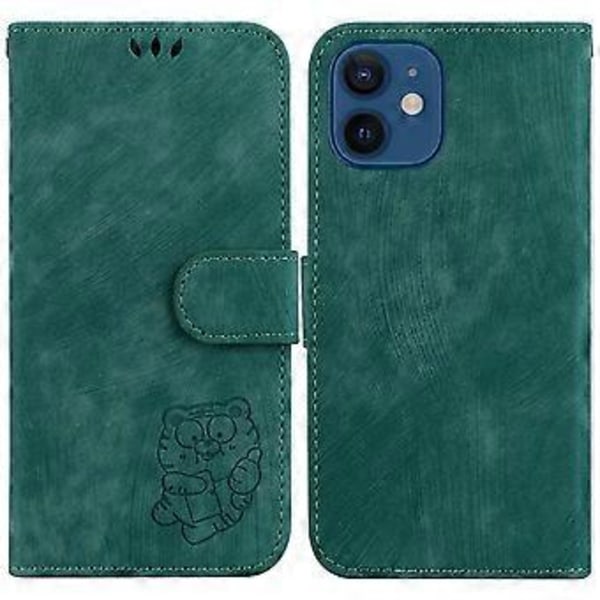 Präglad Läderfodral för iPhone 12 mini (Grön)