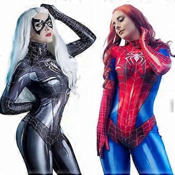 Spider Woman Jumpsuit Cosplay Kostyme Spiderman Strømpebukse Bodysuit Karneval Party Kostymer (2XL Svart)