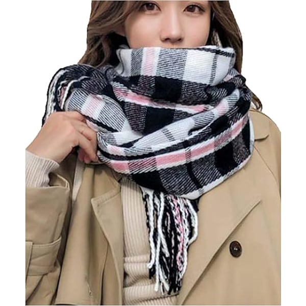 Dametøjsscarf Langt Sjal Vinter Tyk Varmt Strikket Stort Tartan Sjal