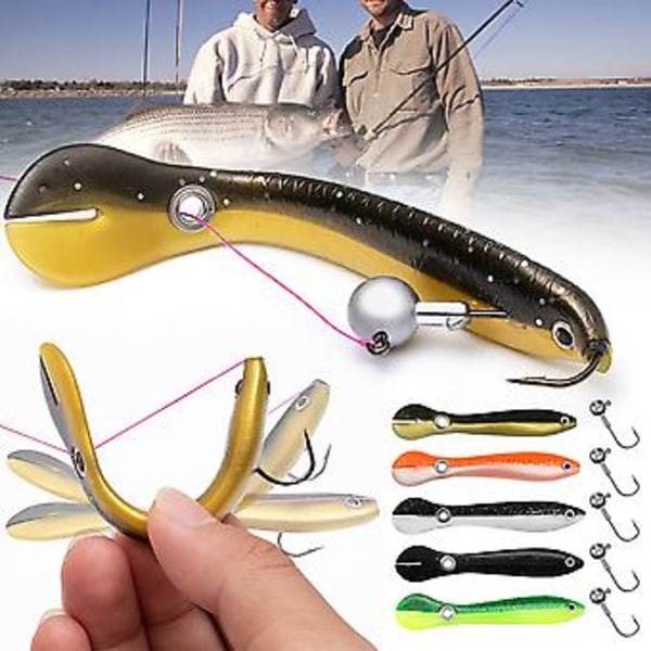Fiskesluker for ferskvann og saltvann, fargerike gjørmefisk-sluker med krok for saltvannsfiske (6,7 cm, 5 stk)