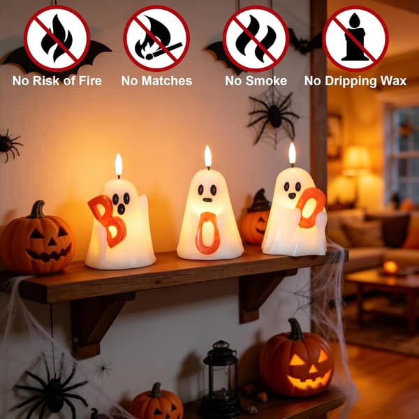3-delt Halloween Spøgelse Flammefrit Lys Sæt, Halloween Indendørs Indretning - A