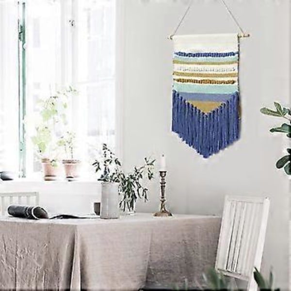 Håndlaget Gobelin Boho Vevd Dusk Hybelrom Bakgrunnsdekorasjon blå
