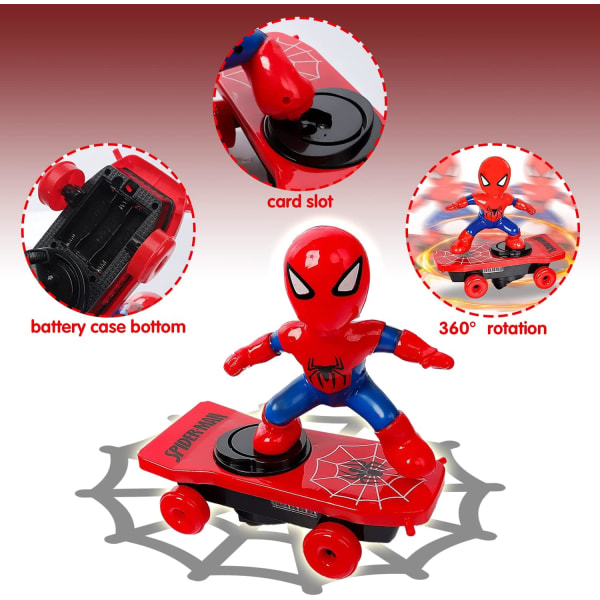 Spider Man Toy Car for Children, Spider Man Vehicle with Sounds and Lights, 360° Stunt Toy Car, Spid