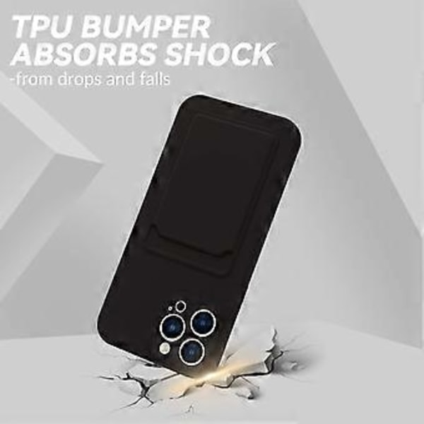 Silikon Kortætui med Kortholder, Stødsikker Pung Cover til iPhone 13 Pro Max 6,7 Tommer 2021 - Sort