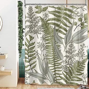 Sagegrøn Blade Plante Badeværelse Tekstil Botanisk Bruseforhæng, 72 X 72 Tommer