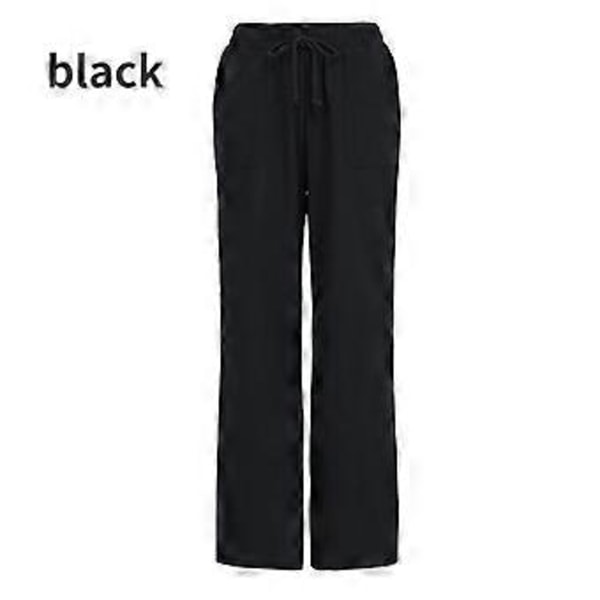 Dame Forår Sommer Bomuld Hør Bukser Casual Elastisk Talje Bred Ben Modebukser Hvide Sorte Bukser (2XL sort)