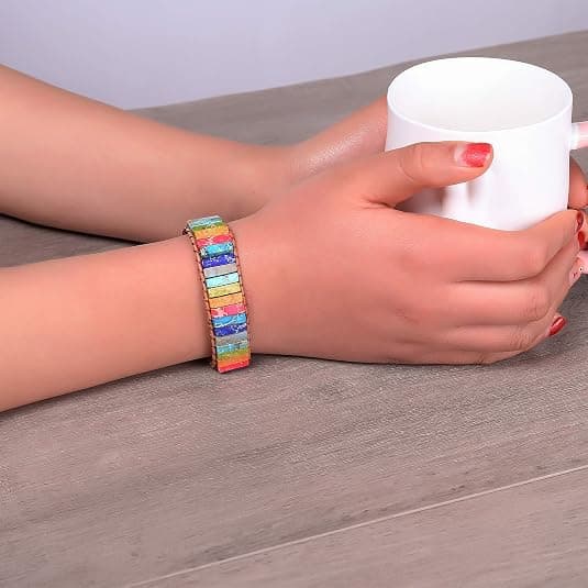 7 Chakra Armbånd til Kvinder Boho Håndlavet Naturlig Jaspis Sten