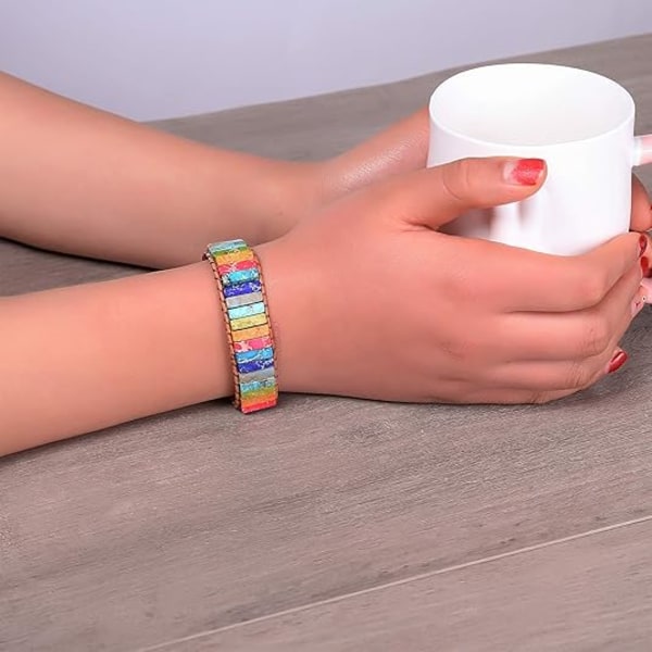 7 Chakras Armband för Kvinnor Boho Handgjord Naturlig Jaspis Sten