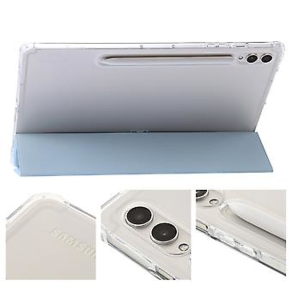 3-Taitettava Selkeä Akryyli Nahkakotelo Samsung Galaxy Tab S9 Ultra/S8 Ultra:lle (Jääsininen)