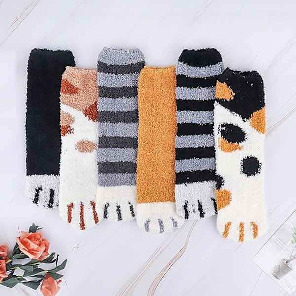 Varma strumpor för kvinnor, kattstrumpor, katt tass strumpor, termiskt fleece, vinter