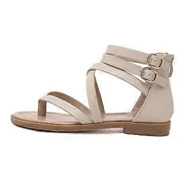 Sommarsandaler för damer, stor storlek, mode dragkedja romerska sandaler (EU 39 Aprikos)