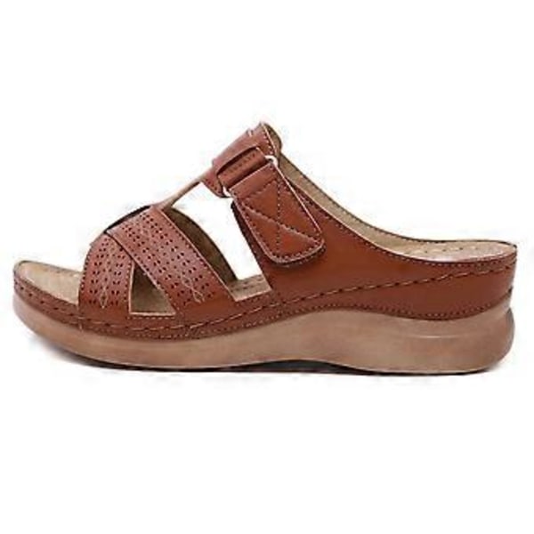 Kvinders Tykke Sål Stitch Sandaler Stor Størrelse Sommer Kile Tøfler (EU 41 Brun)