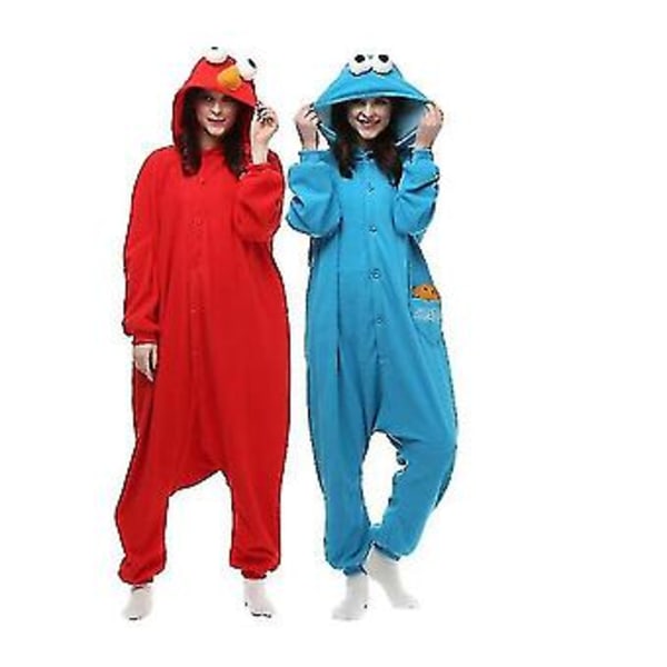 Voksen Sesame Street Cookie Kostume Pyjamas Outfit (M Blå)