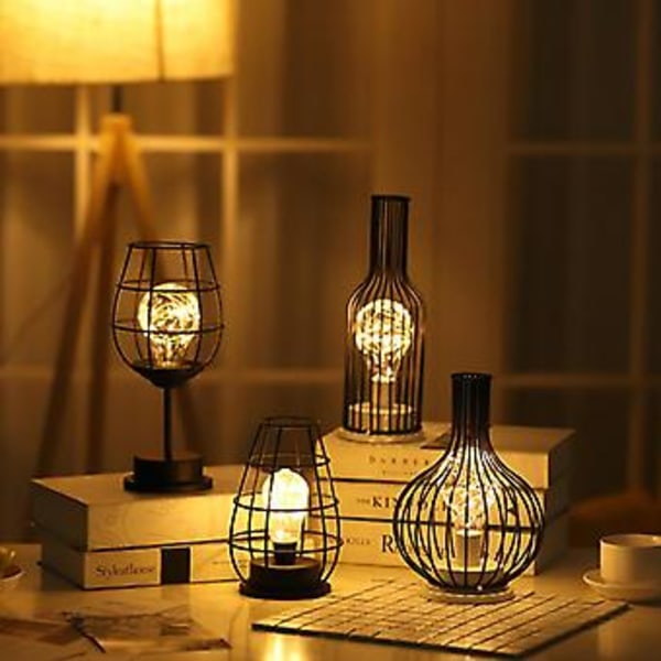 Retro Klassisk Järnkonst LED Bordlampa Nattlampa Väckarklocka