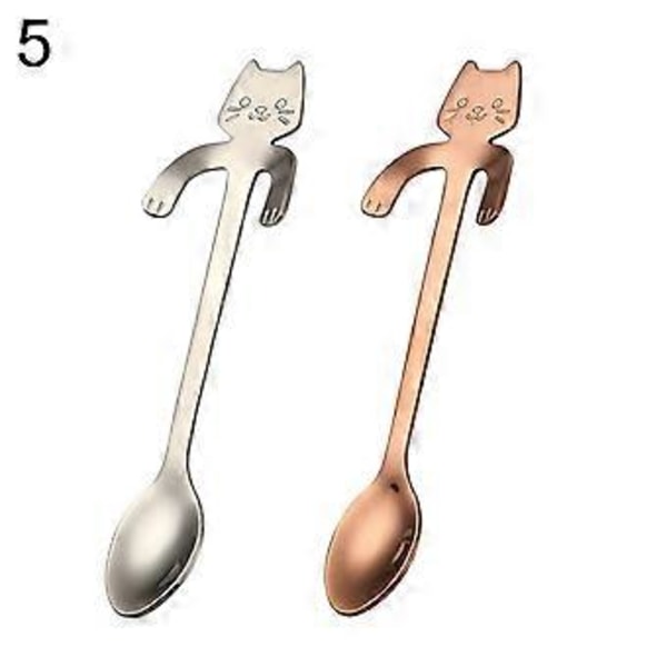 2 stk. rustfri stål ske tegneserie kat langt håndtag dejlig dessert suppe bestik (5)