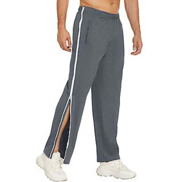 Herre Sweatpants med Midje Elastisk Midje Lommer Splicing Farge Vid Ben Side Glidelås Riv Av Basketball Bukser (XL Mørk Grå)