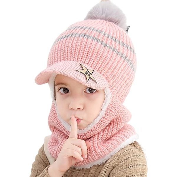 Børns vinter fleece hat med solskærm og øreklapper, multi-