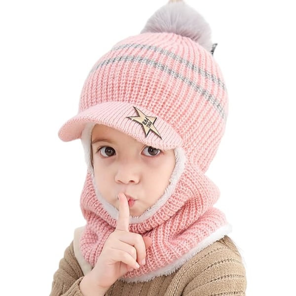 Children's winter fleece hat with sun visor and ear flaps, multi-