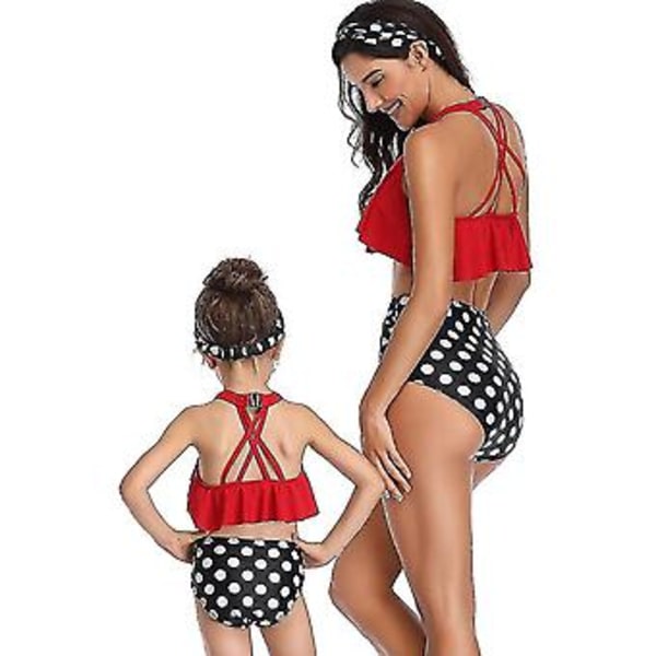 Flickbaddräkt Tvådelad Bikini Set Volang Falbala Badkläder Baddräkter-e( Röd B)