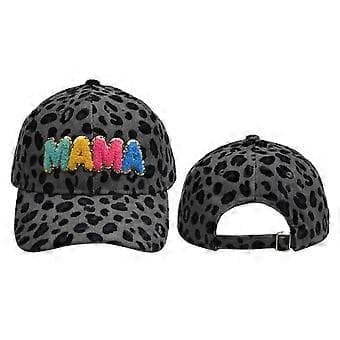 Baseballkeps för kvinnor Mama Mom 3D-lapp Broderad Justerbar Snapback Trucker Hat (Grå leopardmönster)
