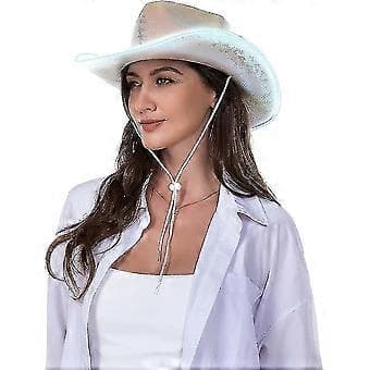 Lysende Space Cowboy Cowgirl Hatt (Sølv)