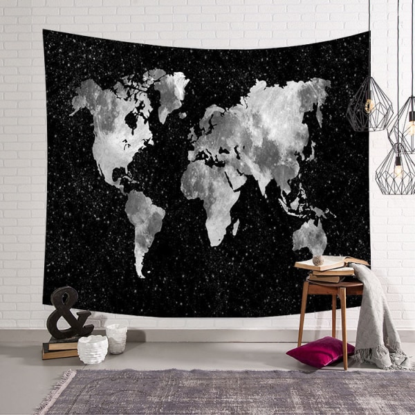 (Carte du Monde Noir, M / 148x130cm)Indien Hippie Bohème Mandal