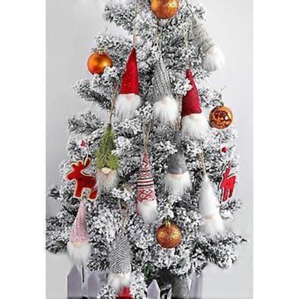 Julgranshängande Tomtar Ornament Set om 10, Svenska Handgjorda Plysch Tomtar Jultomte Elf Hängande Hem