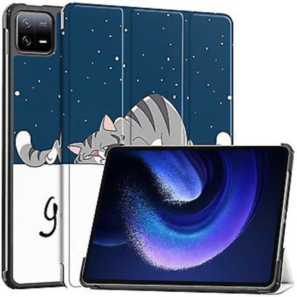 Malt farget smart lærveske for Xiaomi Pad 6 / 6 Pro (Lat katt)