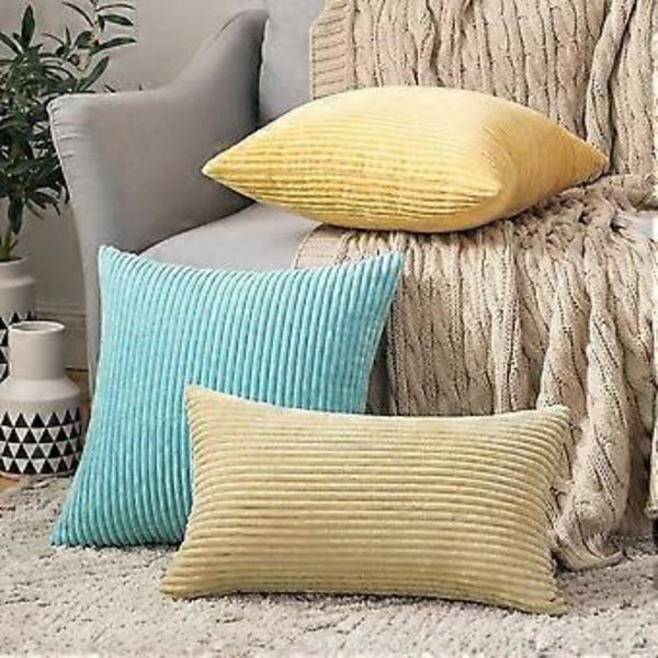 Dekorativa Kuddfodral, 2-pack, Corduroy, Mjukt, Enfärgat, 66 x 66 cm, Ljusblå