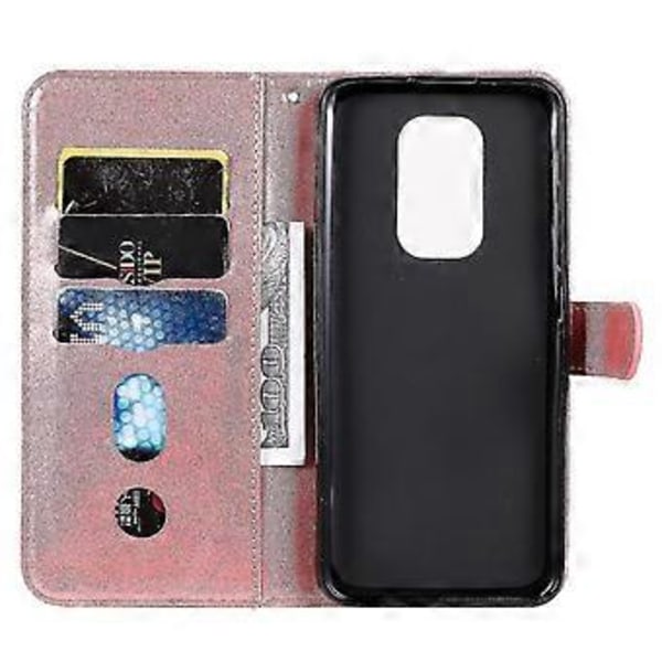 Plånboksfodral för Motorola Moto E7 Plus, premium PU-läder magnetisk stängning kortfack stativ dragkedjeficka mjukt TPU flip-fodral - Rosa