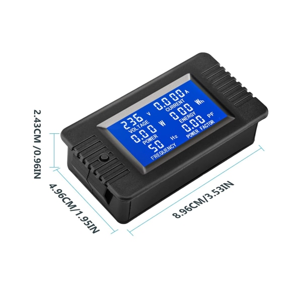 LCD digital amperemeter voltmeter AC 80-260V 100A, 6-i-1 strømmåler