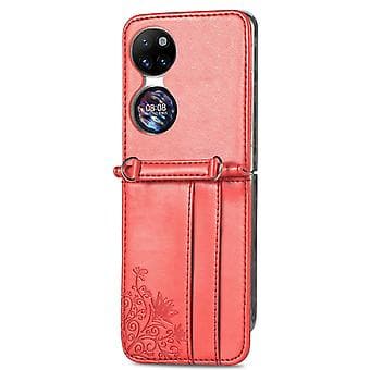 Diagonal Embossed Kortfoldende Etui Til Huawei P50 Pocket (Rød)