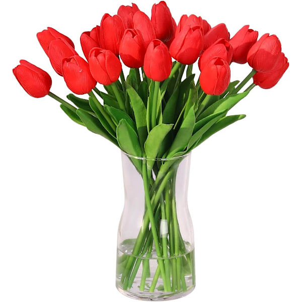 Set med 10 stycken, röda konstgjorda tulpaner, konstgjorda blommor, sena