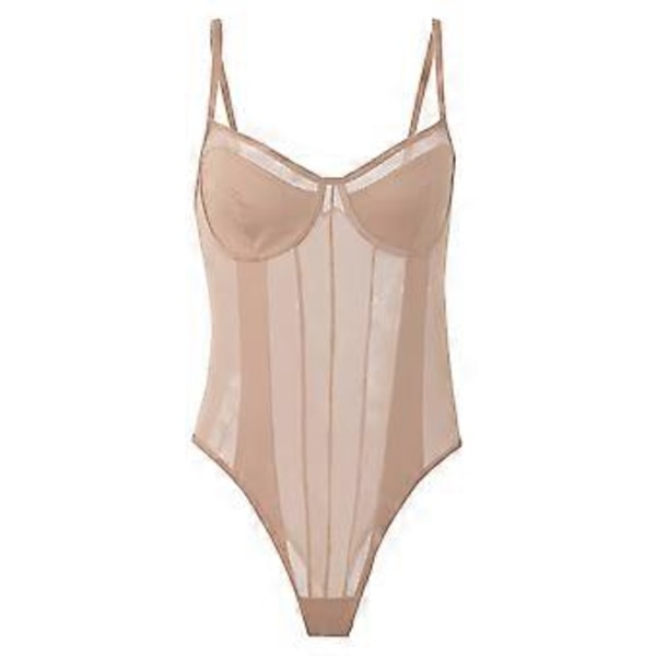 Kvinnlig Sexy Bodysuit Spetsnät Jumpsuit Formgivande Rygglös En-delad Bustier (XS Rosa)