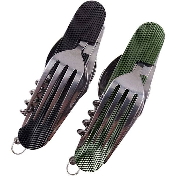 Campingbestick Kit 6 i 1 Rostfritt Stål Fällbart Bestick