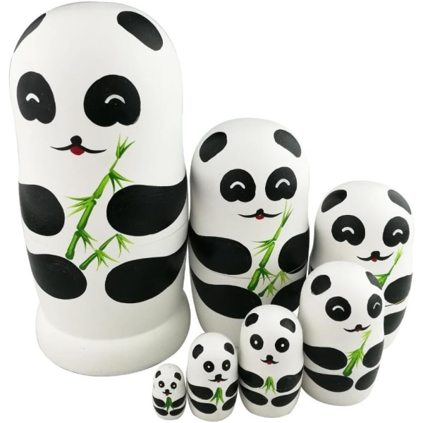Set med 7 handgjorda bambu Matryoshka ryska dockor med bedårande P
