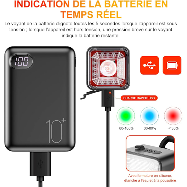 Etu- ja takapyörän valot, LED-pyörävalot, jarruvaroitus, USB-lataus