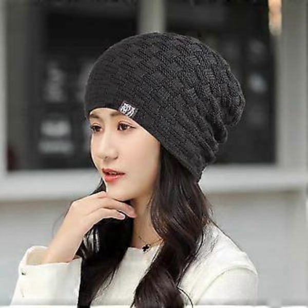 Stickad Ullmössa Unisex Bekväm Mjuk Slouchy Mössa Kallsäker Tjock Öronvärmare Hatt för Utomhussporter (Kaffe)