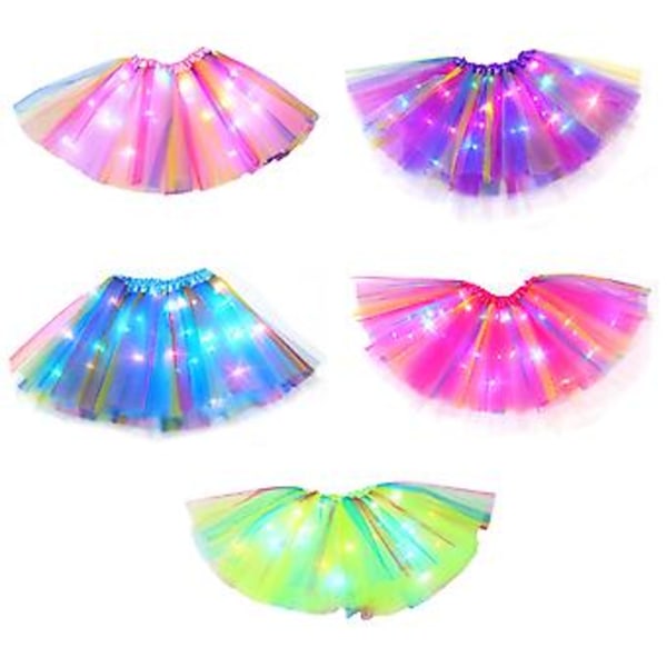 100% Ny, Lysende LED Tutu Skjørt for Jenter 2-12 År, Elastisk 3-Lags Lys Prinsesse LED Danseskjørt (blå)